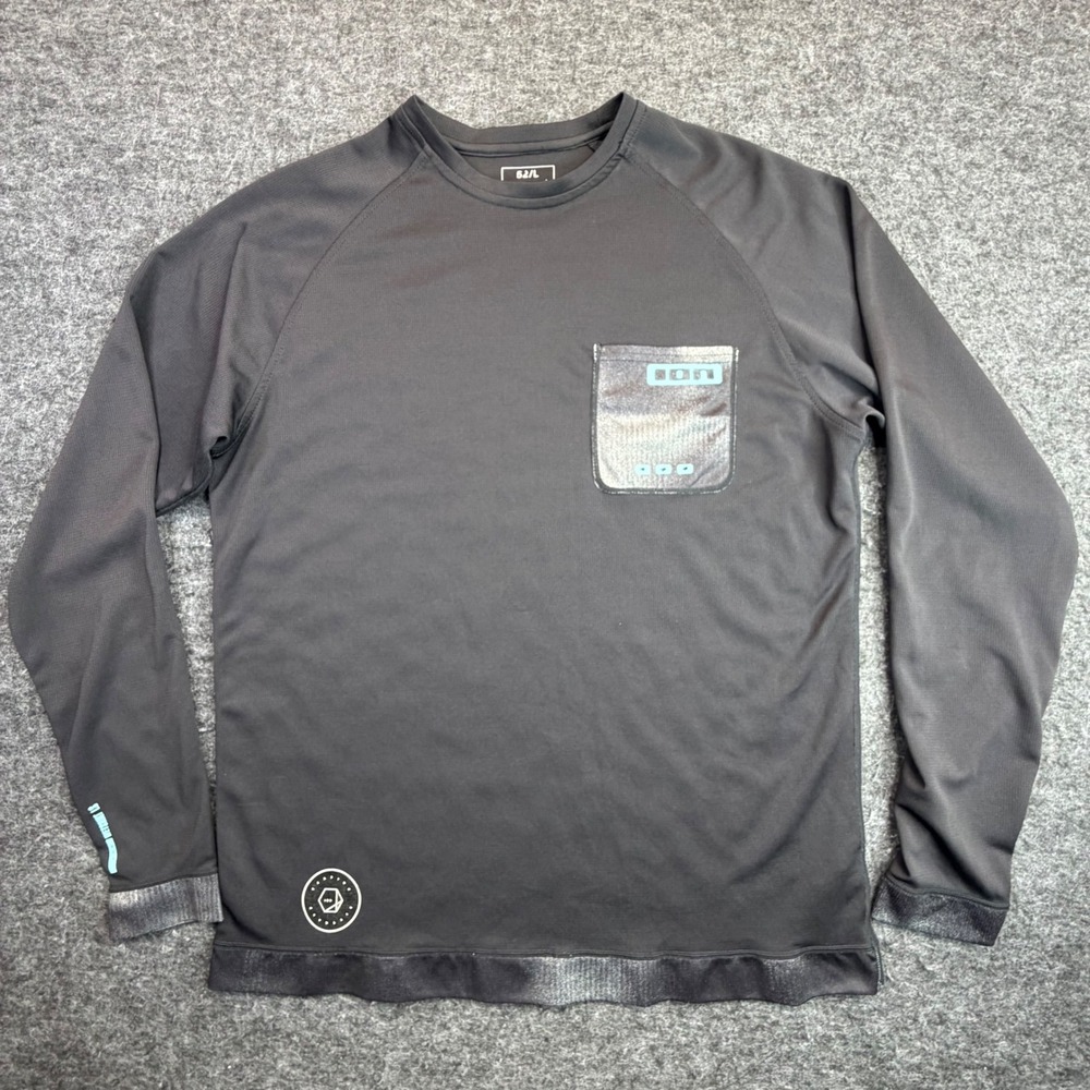 ION Wetshirt LS Surfing Elements Mens Size L Black Long Sleeve UV 50+ Rash Guard